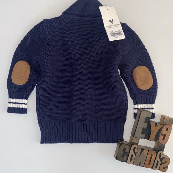 🆕HOPE & HENRY Infant Organic Navy Shawl Collar/Elbow Patches Cardigan Sweater - Picture 6 of 10